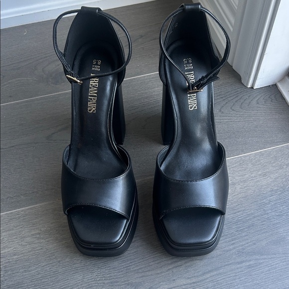 Dream Pairs Black Chunky Block Platform Heels Square Open Square Toe Size 8.5 - Picture 8 of 15